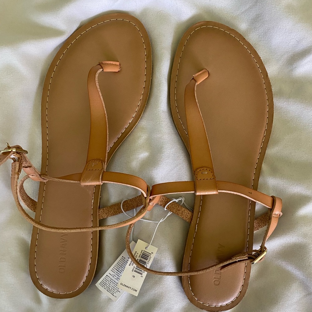 Faux Leather Tan T-Strap Sandals